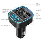 Nulaxy Bluetooth FM Transmitter, Wireless Radio Bluetooth Transmitter Adapter Music Player Car Kit with Blue LED Backlit, 5V/ 2.4A Charging, Support Handsfree Calling, USB Flash Drive, microSD- NX10