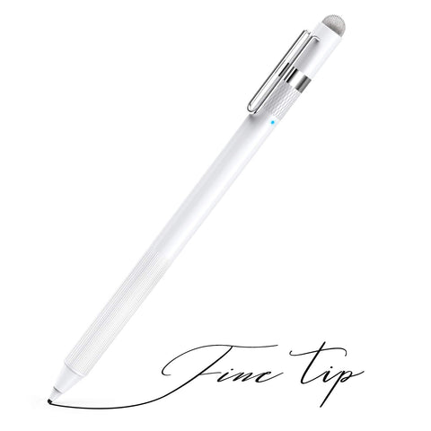 MEKO 1.6mm Fine Tip Active Digital Stylus Pen with Universal Fiber Tip 2-in-1 Perfect for Drawing and Handwriting Compatible with Apple iPad iPhone and Andriod Touchscreen Cellphones, Tablets-White