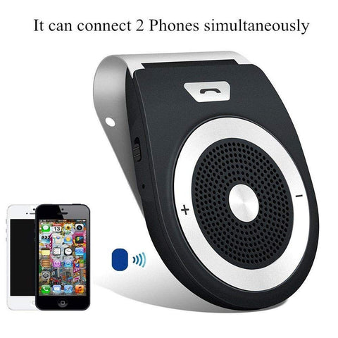 Car Speakerphone AUTO Power ON Wireless in Car Speaker Handsfree Sun Visor Car Kit Portable Enhance Bass Build in Mic Car Charger for All Smartphone Support Music Streaming, Calls