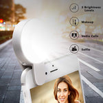 Selfie Light Ring,Juhefa Clip-on LED Camera Light,Rechargeble & 3-Levels Brightness Photography Light Compatible with iPhone, iPad, Sumsung Galaxy,Cell Phone,Laptop (White,1 Pack)
