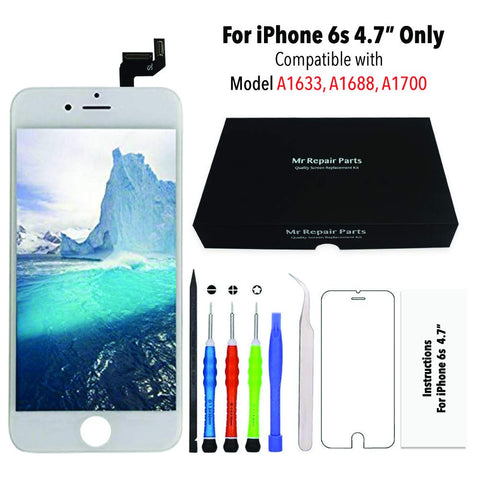 for iPhone 6s White (4.7 Inch) LCD Screen Replacement Display Touch Digitizer Assembly + Repair Tools, Compatible with Model A1633, A1688, A1700