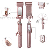 Selfie Stick, MOCREO Wireless Selfie Stick with 360 Degree Led Fill Light and Mirror, Compatible with iOS and Android Smart Phones (Rose Gold)