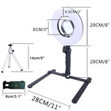 Table Top Photo LED Selfie Ring Light with Desktop Stand for Makeup 8-inch Dimmable 24W 5500K O Circular Beauty Lamp+3" Mirror+Mini Tripod+Phone Clamp,for YouTube Vine Self-Portrait Video Filming