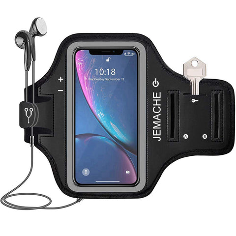 iPhone XR Armband, JEMACHE Water Resistant Gym Running Workout/Exercise Arm Band Case for iPhone XR (6.1") with Key/Card Holder (Black)