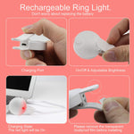 Selfie Light Ring,Juhefa Clip-on LED Camera Light,Rechargeble & 3-Levels Brightness Photography Light Compatible with iPhone, iPad, Sumsung Galaxy,Cell Phone,Laptop (White,1 Pack)