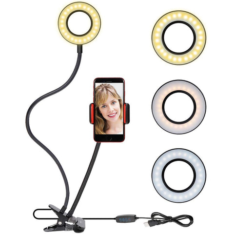 Selfie Ring Light Cellphone Holder - Rovtop Ring Light Stand Live Stream Makeup, 48 LED Bulbs 3 Light Modes 10-Level Brightness 360 Rotating for iPhone Android Cell Phone, Black