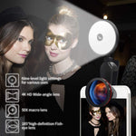 Phone Camera Lens kit with Beauty LED Fill Light for iPhone & Android Phones/iPad/Tablet/Laptop,50X Macro Lens and 4K HD Wide-Angle Lens 185° Fisheye Lens