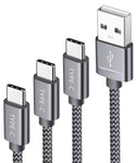 USB Type C Cable,JSAUX 3-Pack(1ft+3.3ft+6.6ft) USB-C to USB A 2.0 Fast Charger Nylon Braided Cord Compatible Samsung Galaxy S10 S9 S8 Plus Note 9 8,Moto Z,LG V20 G6 G5,Nintendo Switch and More(Grey)