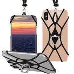 SHANSHUI Cell Phone Lanyard, Silicone Case Finger Ring Stand Stretchy Holder with Detachable Neck Strap Compatible with iPhone X XS SE 5s 5 6 7 8 Plus and Most Smart Phones (Black)