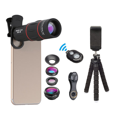 Apexel Phone Photography Kit-Flexible Phone Tripod +Remote Shutter +4 in 1 Lens Kit-High Power 18X Monocular Telephoto Lens, Fisheye, Macro & Wide Angle Lens for iPhone X 8 7 6 Plus Samsung Smartphone