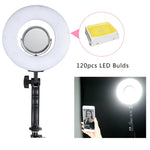 Table Top Photo LED Selfie Ring Light with Desktop Stand for Makeup 8-inch Dimmable 24W 5500K O Circular Beauty Lamp+3" Mirror+Mini Tripod+Phone Clamp,for YouTube Vine Self-Portrait Video Filming