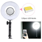 Table Top Photo LED Selfie Ring Light with Desktop Stand for Makeup 8-inch Dimmable 24W 5500K O Circular Beauty Lamp+3" Mirror+Mini Tripod+Phone Clamp,for YouTube Vine Self-Portrait Video Filming