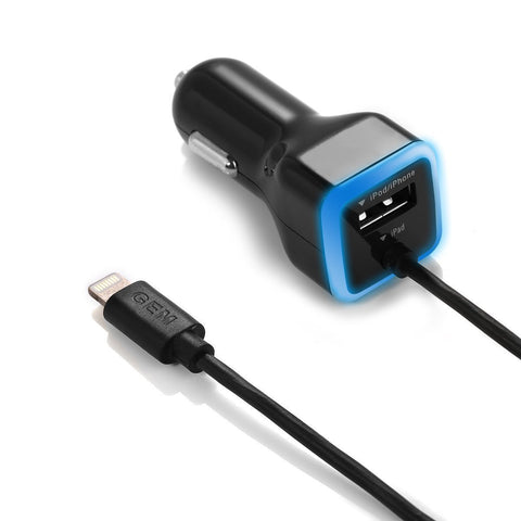 Gembonics iPhone Car Charger, [Apple MFI Certified] Lighting Car Charger for iPhone X, XR, XS, 8, 8 Plus, 7, 7 Plus 6S / 6S Plus, 6 Plus, SE, 5S, iPad Pro, Air 2, Mini 4 with Extra USB Port