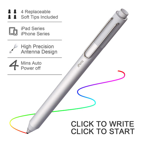 Stylus Pen for Apple iPad, Capacitive Rechargeable Pen Replaceable Fine Point Rubber Tips 2mm Styli for All Apple iPad/iPhone/iPad Pro/iPhone X with 4 Replaceable Fine Point Rubber Tips