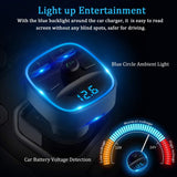 Vproof Bluetooth FM Transmitter, in-Car Wireless Radio Transmitter Adapter Music Player Car Kit W Blue Circle Ambient Light, 2 USB Ports, Hands Free Calling, TF Card & USB Flash Drive Support
