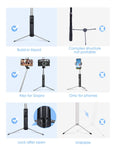 Mpow Selfie Stick Tripod, 3 in 1 Extendable Selfie Stick Monopod with Bluetooth Remote & Fill Light, Compatible with Gopro/Small Camera iPhone Xs max/XS/XR/X/8/8 plus/7/7 plus/6s,Galaxy S10/S9/8,Black