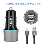 Meagoes Fast Car Charger, Compatible Samsung Note 9/Note 8, Galaxy S10 Plus/S10/S10e/S9 Plus/S9/S8+/S8, LG V40 ThinQ/G7, Dual Quick Charge 3.0 Port, Rapid Charging Car Adapter with 3.3ft USB C Cable