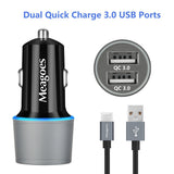 Meagoes Fast Car Charger, Compatible Samsung Note 9/Note 8, Galaxy S10 Plus/S10/S10e/S9 Plus/S9/S8+/S8, LG V40 ThinQ/G7, Dual Quick Charge 3.0 Port, Rapid Charging Car Adapter with 3.3ft USB C Cable