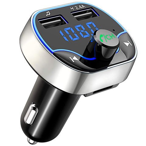 Comsoon Bluetooth FM Transmitter for Car, [Compact Design] Wireless Radio Receiver Adapter Kit with Hands-Free Calling, Dual USB Charger 5V/2.4A & 1A, Support TF/SD Card, USB Disk
