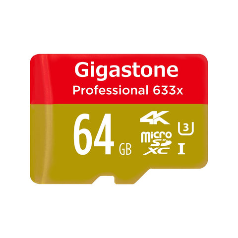 Gigastone 64GB Micro SD Card Professional 4K Ultra HD, Micro SDXC U3 C10 Class 10 Uhs Memory Card High Speed Up to 95MB/S with MicroSD SD Adapter, Camera Canon Nikon Gopro Dashcam DJI Drone Nintendo