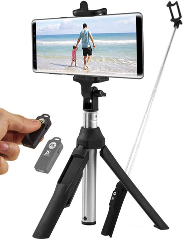 Bluetooth Selfie Stick Tripod - Compatible with All Smartphones - Wireless Remote Extendable Stand for iPhone X 6 7 8 / 6Plus, 7Plus 8Plus, Samsung Galaxy S6 S7 S8 S9 / Plus, Note 9, Huawei P20 Pro