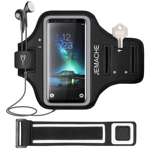 Galaxy S10+/S9+/S8+ Armband, JEMACHE Gym Run Workout Arm Band Case for Samsung Galaxy S10 Plus/S9 Plus/S8 Plus with Card Holder Pouch (Black)