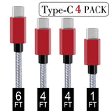 BRG USB Type C Cable,BRG USB C Cable 4 Pack (1x1ft,2x4ft, 1x6ft) Nylon Braided USB C to USB A Charger Cord (USB 2.0) Compatible Samsung Galaxy S10 S9 S8 Note 9 8,Nexus 5X,Google Pixel