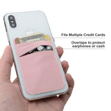 SHANSHUI Card Holder for Back of Phone, Adhesive Stretchy Fabric Lycra Double Slots Credit Card Sleeves Stick On Wallet Phone Pocket Compatible with iPhone and Most Smartphones(Black&Pink) - 2 Packs