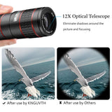 Phone Camera Lens, KNGUVTH 5 in 1 Cell Phone Lens Kit - 12X Zoom Telephoto Lens + Fisheye Lens + Super Wide Angle Lens+ Macro Lens (2 Lens) Compatible with iPhone X XS Max XR/8/7/6/6s Samsung Andriod