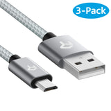 Rankie Micro USB Cable High Speed Data and Charging, Nylon Braided, 3-Pack 3FT