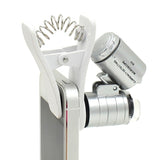 Qooltek 60X Zoom LED Clip-type Loupe Microscope Jewelry Magnifier Jewelry Loupe Magnifier Micro Lens for Universal Mobile Phones