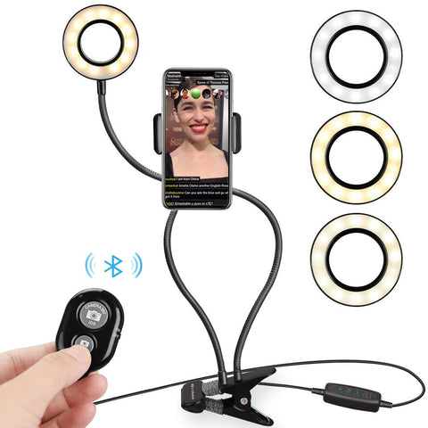 WEIHAO Selfie Ring Light with Cell Phone Holder Stand for Live Stream and Makeup Including Selfie Remote Shutter, Lazy Bracket with Flexible Arms for iPhone Android Smartphone