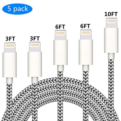 Sharllen MFi Certified iPhone Charging Cable 2X3FT/2X6FT/10FT Nylon Braided iPhone Charger USB Fast Charging&Syncing Cord Cables Compatible iPhone XS/Max/XR/X/8P/8/7/7P/6/iPad 5 Pack (3FT-5Pack)