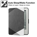 Young me All New Kindle E-reader Rechargeable Led Light and Auto Wake/Sleep and Hand Strap Leather Cover/Case for Kindle 2016 6 inch 8th generation(Not Fit Kindle Paperwhite) Basic Black Geometry