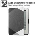 Young me All New Kindle E-reader Rechargeable Led Light and Auto Wake/Sleep and Hand Strap Leather Cover/Case for Kindle 2016 6 inch 8th generation(Not Fit Kindle Paperwhite) Basic Black Geometry