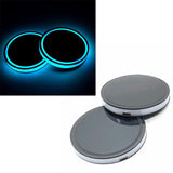 RUNMIND 2Pcs LED Car Cup Holder Mat Auto Interior Atmosphere RGB Colorful Light Blue