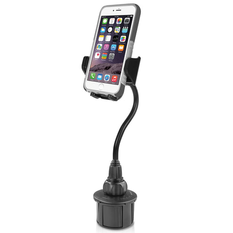 Macally Car Cup Holder Phone Mount with a Flexible Extra Long 8" Neck for iPhone X / 8/8+ / 7/7 Plus / 6/6+, Samsung, etc. (MCUP2XL)