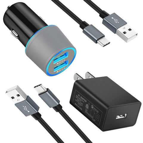 USB C Fast Charger Kit, Compatible Samsung Galaxy S9/S9 Plus/S10/S10+/S10e/S8/S8 Plus/Note 9/Note 8, Quick Charge 3.0 Charger Set, Dual USB Rapid Car Charger + Wall Charger with 2 Type C Cords 3.3ft