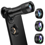 Phone Camera Lens, OYRGCIK 4 in 1 Phone Lens Kit 14X Zoom Telephoto Lens with Telescope, 20X Macro Lens, 120° Wide Angle Lens, 198° Fisheye Lens Compatible with iPhone X XS Max 8 7 Plus Samsung S10