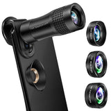 Phone Camera Lens, OYRGCIK 4 in 1 Phone Lens Kit 14X Zoom Telephoto Lens with Telescope, 20X Macro Lens, 120° Wide Angle Lens, 198° Fisheye Lens Compatible with iPhone X XS Max 8 7 Plus Samsung S10