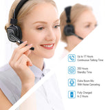Truck Driver Bluetooth Headset/Office Headset, Wireless Over The Head Headset with Extra Boom Noise Reduction Mic for Phones,Call Center, Skype, VoIP