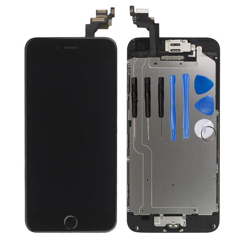 for iPhone 6 Plus Digitizer Screen Replacement Black - Ayake 5.5'' Full LCD Display Assembly with Home Button, Front Facing Camera, Earpiece Speaker Pre Assembled and Repair Tool Kits