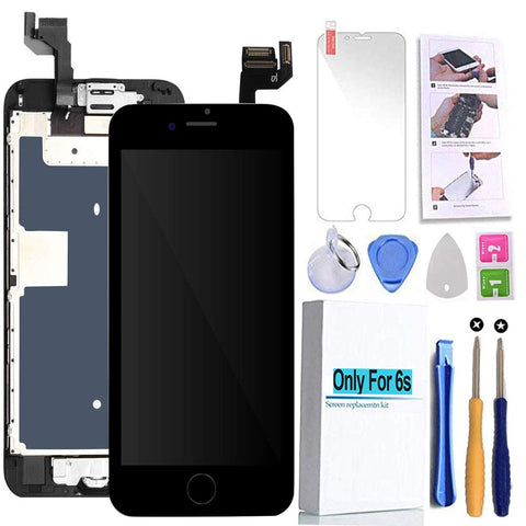 Screen Replacement Compatible iPhone 6s Black 4.7(inch) LCD Display Touch Digitizer Assembly Repair Kit & Home Button,Ear Speaker, Front Camera,Proximity Sensor, Repair Tools