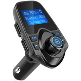 Nulaxy Bluetooth Car FM Transmitter Audio Adapter Receiver Wireless Handsfree Voltmeter Car Kit TF Card AUX USB 1.44 Display - KM19 Black