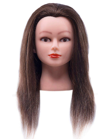 Cosmetology Mannequin Head with 100% Real Human Hair and Adjustable Stand 22-24" for Braiding Hair Styling Training Hairart Barber Hairdressing Fashion Salon Display (Brown)