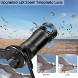 Phone Camera Lens, OYRGCIK 4 in 1 Phone Lens Kit 14X Zoom Telephoto Lens with Telescope, 20X Macro Lens, 120° Wide Angle Lens, 198° Fisheye Lens Compatible with iPhone X XS Max 8 7 Plus Samsung S10