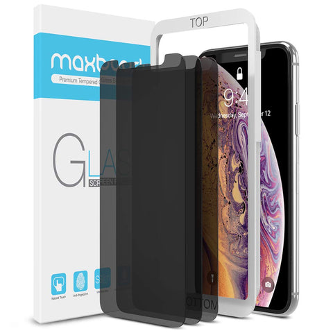 Maxboost Privacy Glass Screen Protector for iPhone Xs & iPhone X 2018 2017 (3 Packs) Tempered Glass for Apple iPhone Xs X Anti-Spy/Scratch/Fingerprint (Work with Most case) Easy Install - 3 Pack