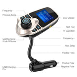 Nulaxy Bluetooth Car FM Transmitter Audio Adapter Receiver Wireless Handsfree Voltmeter Car Kit TF Card AUX 1.44 Display - KM18 Golden
