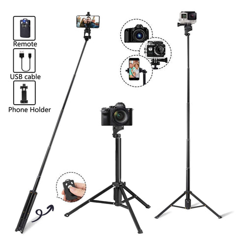 Eocean Selfie Stick Tripod, 54 Inch Extendable Camera Tripod for Cellphone and Gopro, Compatible with iPhone Xs/Xr/Xs Max/X/8/8Plus/7/Galaxy Note 9/S9/Huawei/Google/Xiaomi