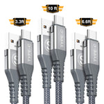 USB Type C Cable,Sweguard 3-Pack (3.3ft+6.6ft+10ft) USB A to USB-C Fast Charger Nylon Braided Cord for Samsung Galaxy S8 S9 S10 Plus Note 9 8,Google Pixel 2 3 XL,LG G7 V20 V30,Moto Z3 Z4 Z Z2(Grey)